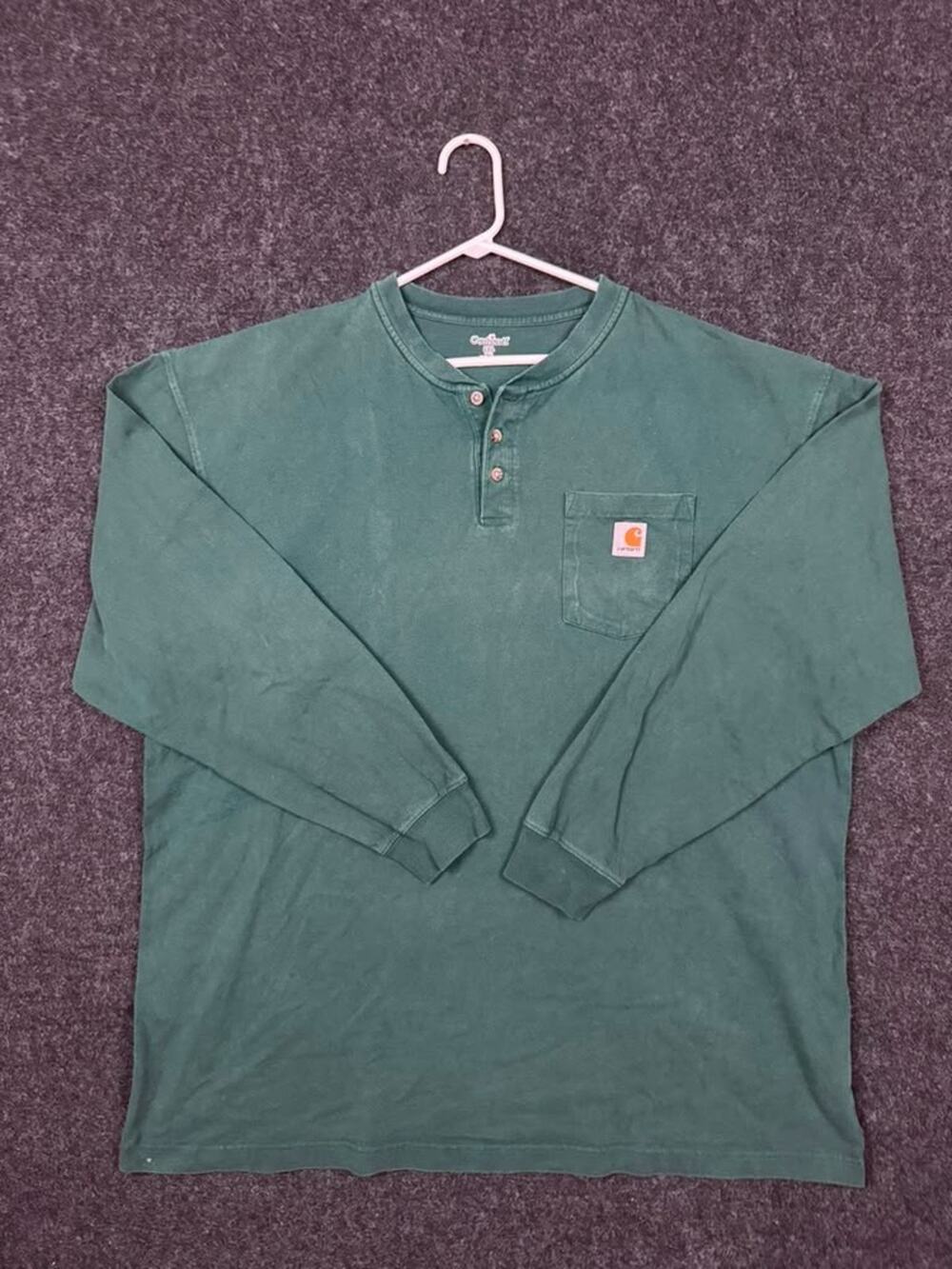 Carhartt green long sleeve henley shirt men 2XL tall pocket workwear